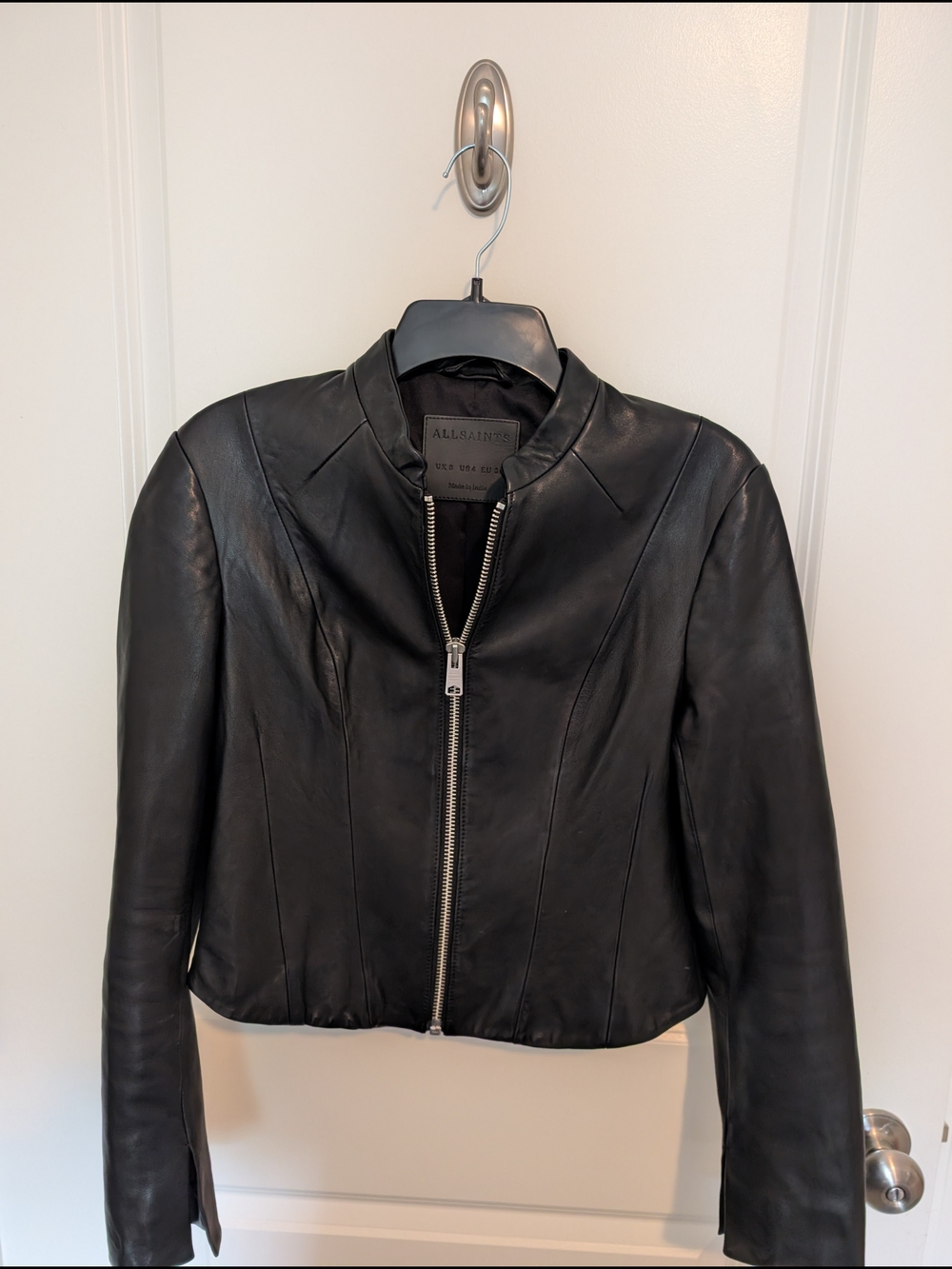All Saints Sadler Black Leather Zip-Front Jacket
